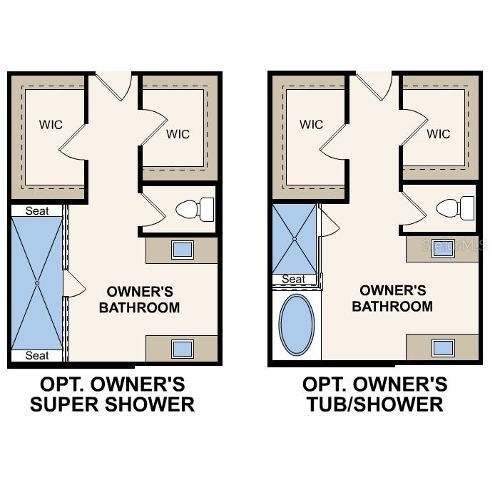 This floor plan shows two layout options for an owner's bathroom with walk-in closets — 46 PEGASUS ROAD, FLAGLER BEACH, FL