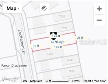 This is a map showing the dimensions and square footage of a rectangular land parcel — 7632 EXCITEMENT DRIVE, REUNION, FL