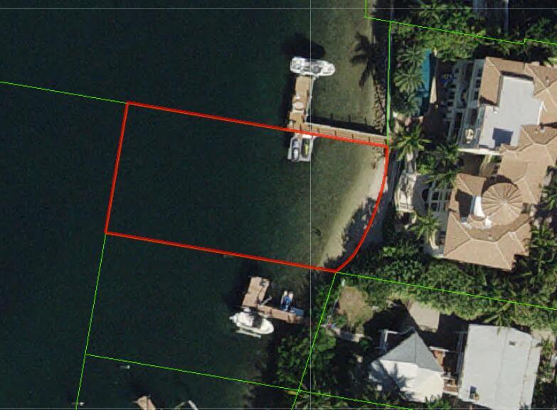 This aerial map shows a waterfront property boundary highlighted in red with a private dock — 3090 S Ocean Boulevard, Manalapan FL 33462, MANALAPAN, FL