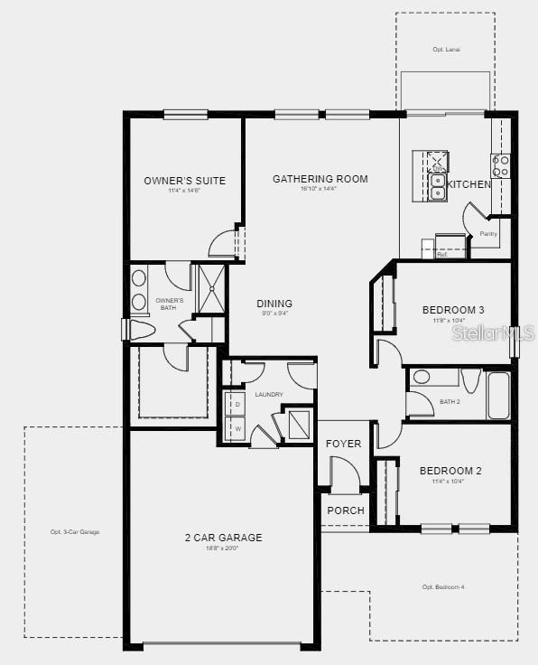 This floor plan shows a single-story home with three bedrooms, two bathrooms, and a garage — 165 CITRINE LOOP, KISSIMMEE, FL