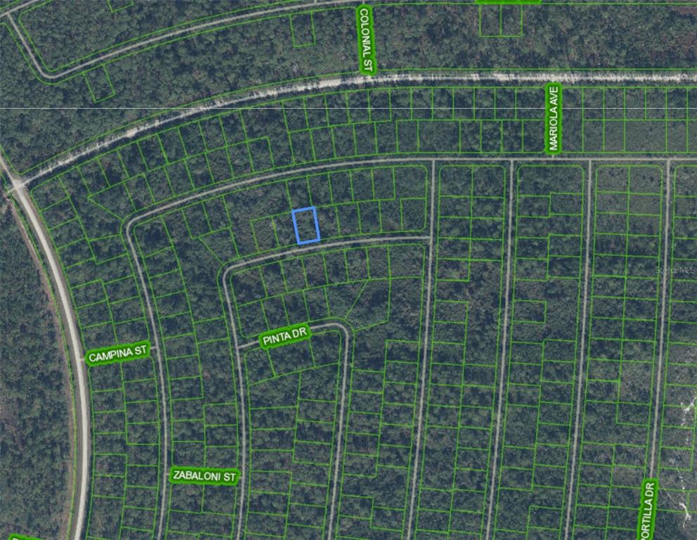 This is an aerial map showing a highlighted rectangular land parcel in a wooded area — 6342 VENETIA DRIVE, SEBRING, FL