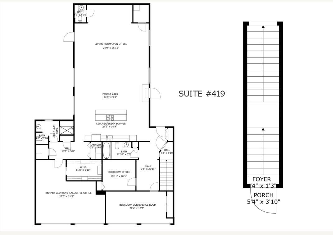This floor plan shows the layout of a multi-room suite with a private staircase — 419 E Atlantic Avenue, Delray Beach FL 33483, DELRAY BEACH, FL