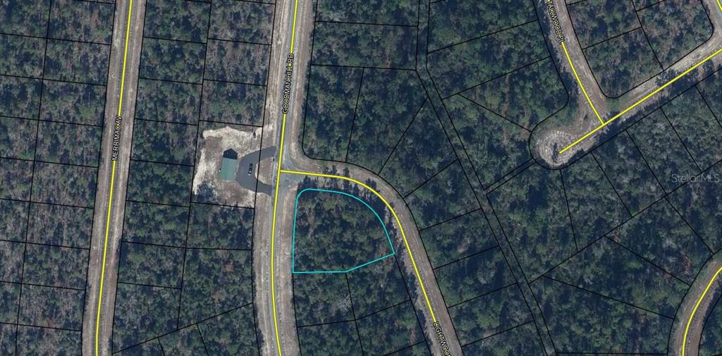 This is an aerial map showing a vacant, wooded residential lot outlined in blue — Lot 6 Unit 7 Blk 440 LIGHTWOOD DRIVE, CHIPLEY, FL