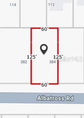 This is a map showing the rectangular property dimensions of 60 feet by 125 feet — 384 ALBATROSS ROAD, ROTONDA WEST, FL
