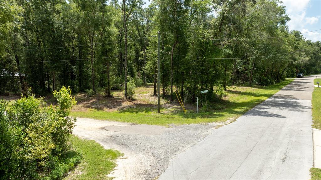 An empty, wooded residential lot sits at the corner of a paved road — 000 NE 155TH COURT, WILLISTON, FL