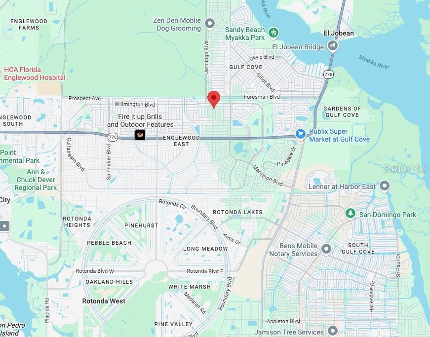 This image is a map showing the location of a property in Englewood, Florida — 12090 ZITTLE AVENUE, PORT CHARLOTTE, FL