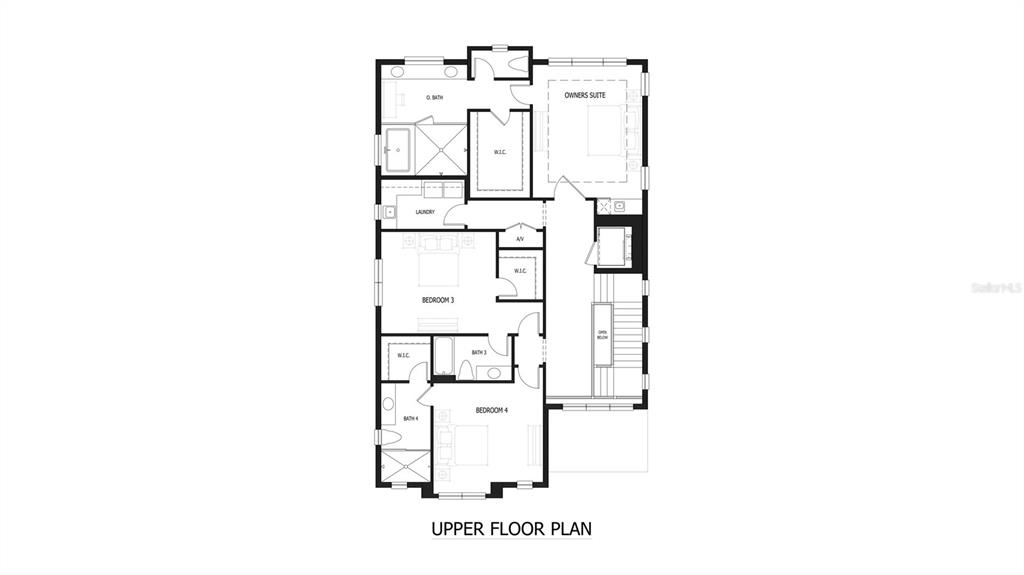 This is an upper floor plan showing three bedrooms, three bathrooms, and a laundry room — 1875 MISSISSIPPI AVENUE NE, ST PETERSBURG, FL