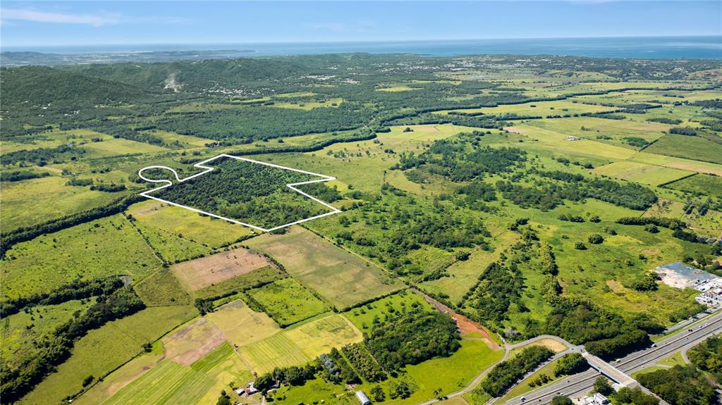 An aerial view shows a large, undeveloped plot of land outlined in white amidst greenery — 2 KM 162 BENAVENTE ROAD UNIT 255, HORMIGUEROS, PR