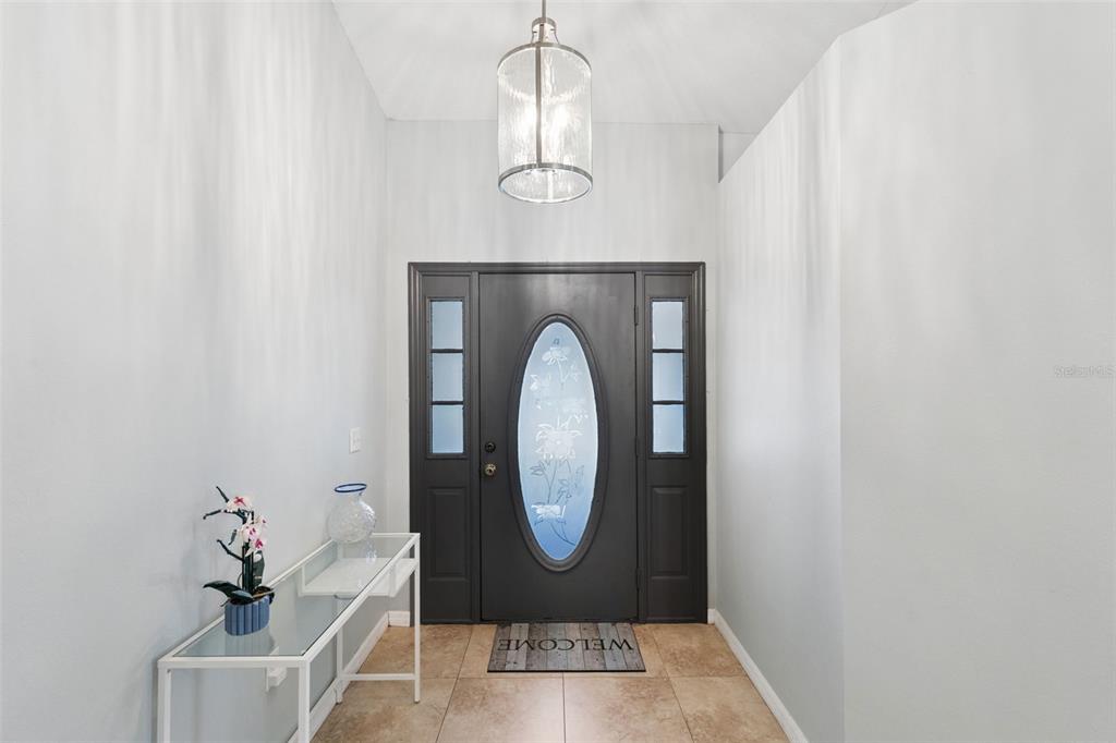 An entryway features a dark front door with an oval glass insert and tile flooring — 319 STERLING LAKE DRIVE, OCOEE, FL