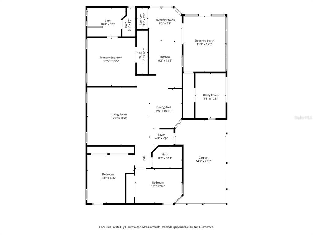 This is a floor plan of a single-story house with three bedrooms and a carport — 7482 DINSMORE STREET, BROOKSVILLE, FL