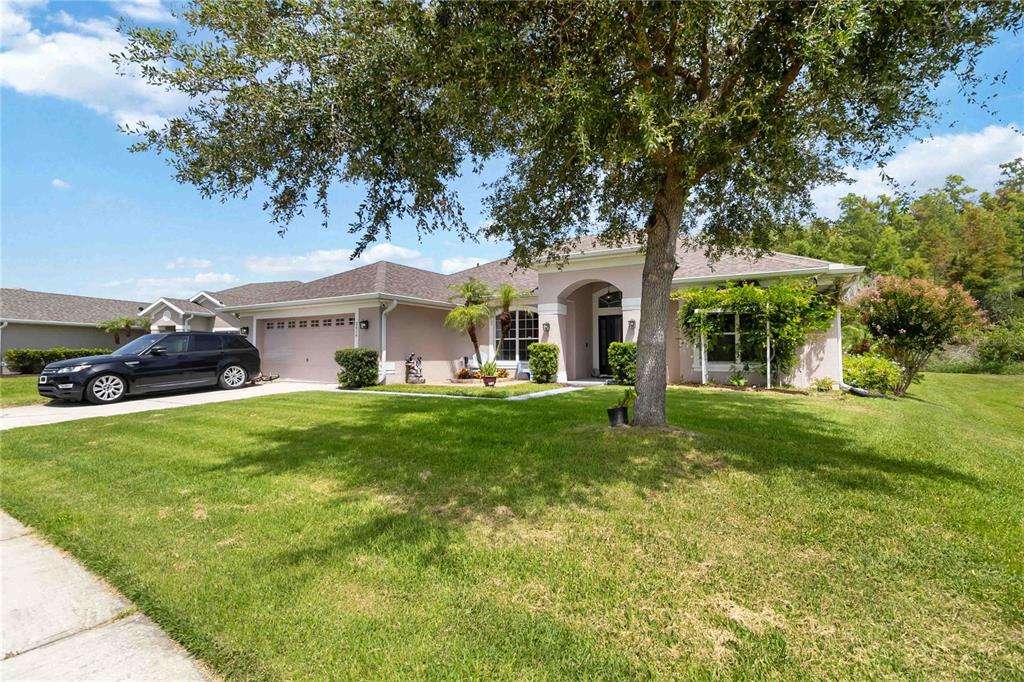 A single-story house with a tan exterior, a two-car garage, and a large front yard — 3014 SAND STONE CIRCLE, ST CLOUD, FL