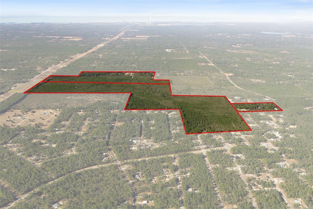 An aerial view shows a large, irregularly shaped plot of forested land outlined in red — 5030 W DUNKLIN STREET, CITRUS SPRINGS, FL