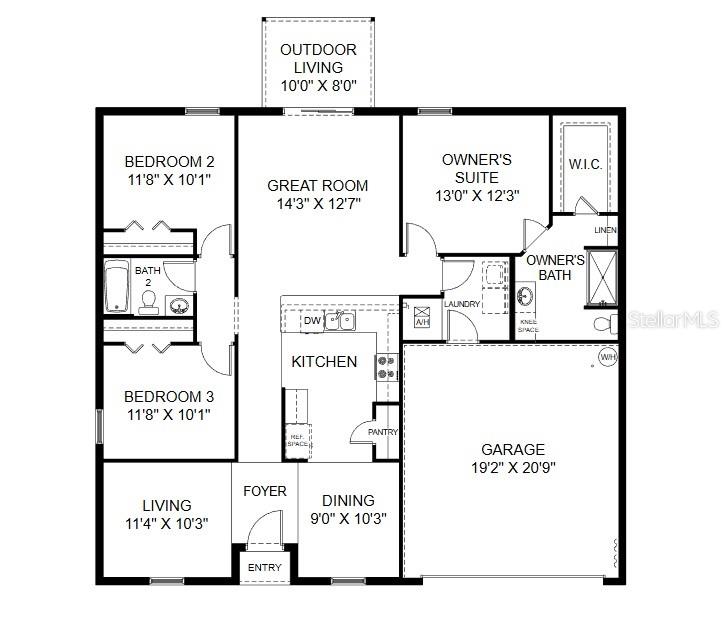 This is a floor plan for a three-bedroom home with an attached two-car garage — 1314 LANDSDOWNE AVENUE, NORTH PORT, FL