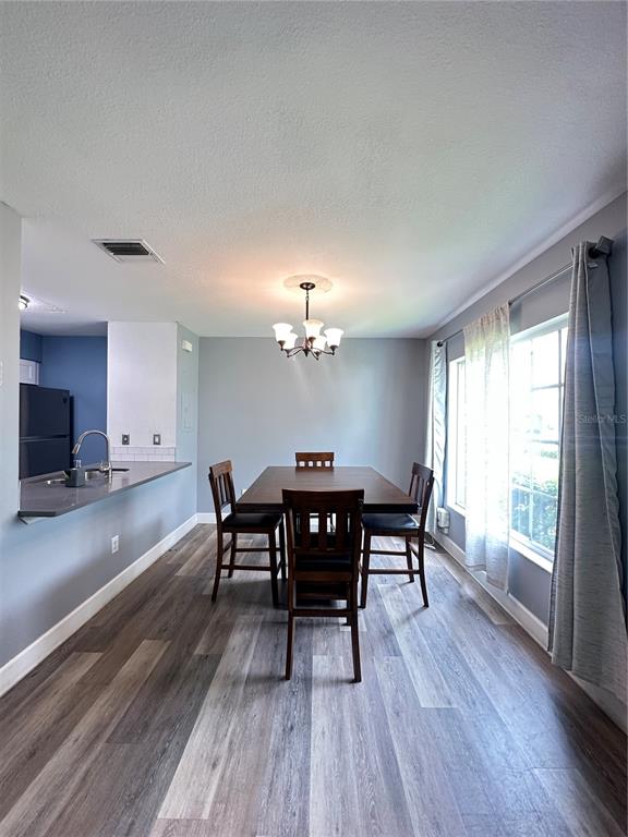 A dining area features a wooden table with four chairs, light gray walls, and wood-look flooring — 2235 FLUORSHIRE DR DRIVE, BRANDON, FL