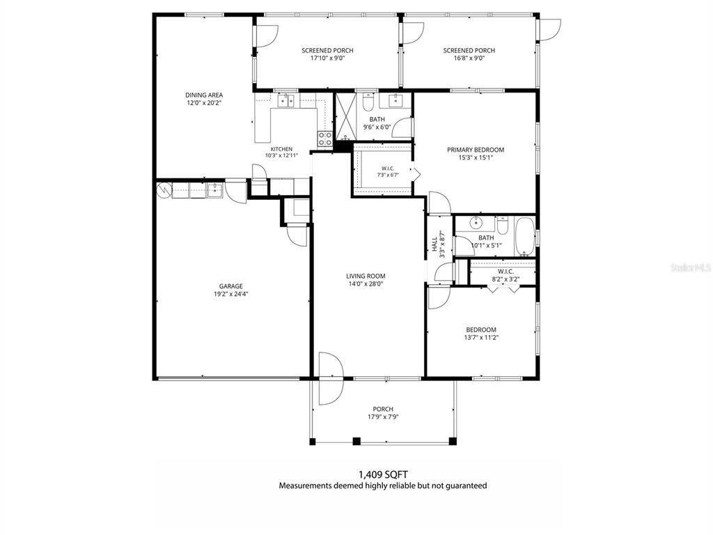 This is a floor plan of a house featuring a garage, kitchen, and two bedrooms — 8350 SW 93RD LANE UNIT D, OCALA, FL