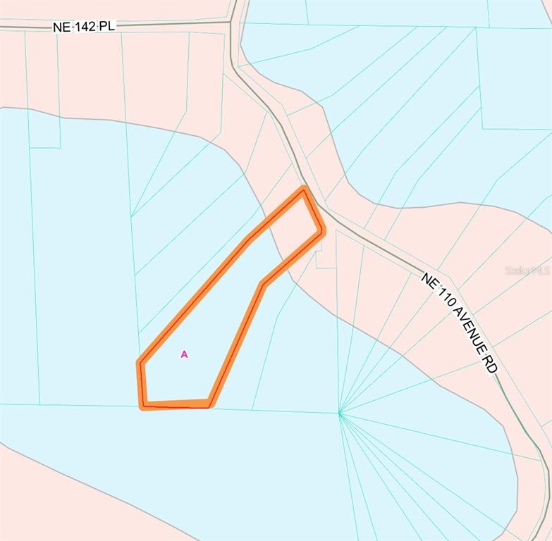 This is a map showing a parcel of land highlighted in orange — 14120 NE 110TH AVENUE ROAD, FORT MC COY, FL