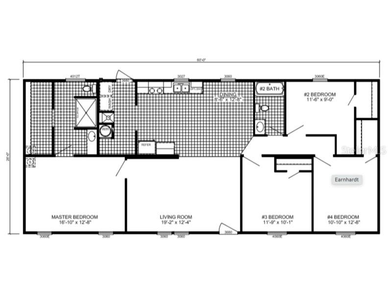 This is a floor plan for a four-bedroom, two-bathroom manufactured home — 39507 OTIS ALLEN ROAD, ZEPHYRHILLS, FL