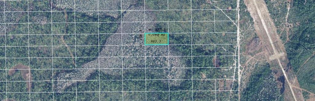 This is an aerial map showing a rectangular parcel of land outlined in blue — DILL ROAD, ORLANDO, FL