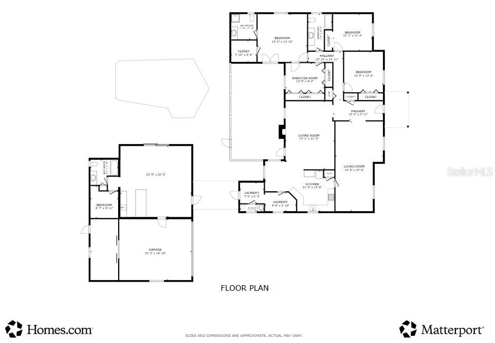 This is a floor plan showing a house with multiple bedrooms, living areas, and a garage — 184 LAKE OTIS ROAD, WINTER HAVEN, FL