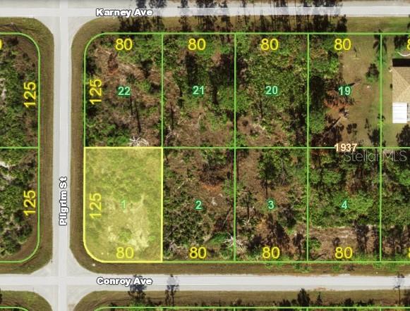This is a map showing a grid of vacant residential lots with dimensions labeled — 12132 CONROY AVENUE, PORT CHARLOTTE, FL