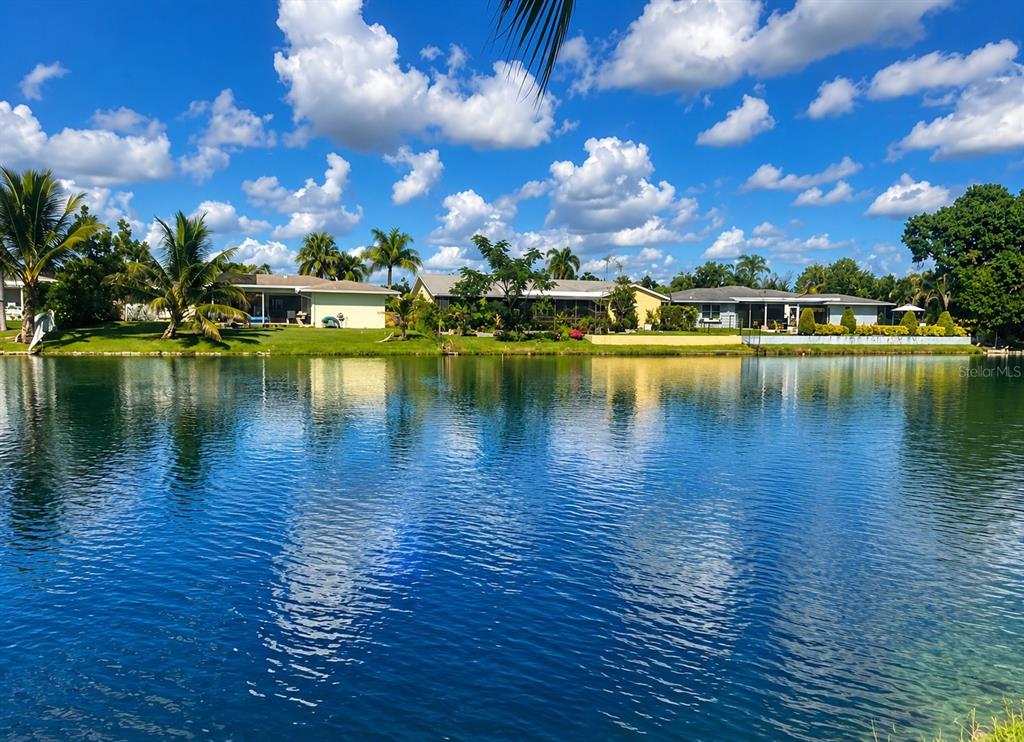 A view of houses along a lake with palm trees under a blue sky — 7551 SW 42ND PLACE, DAVIE, FL