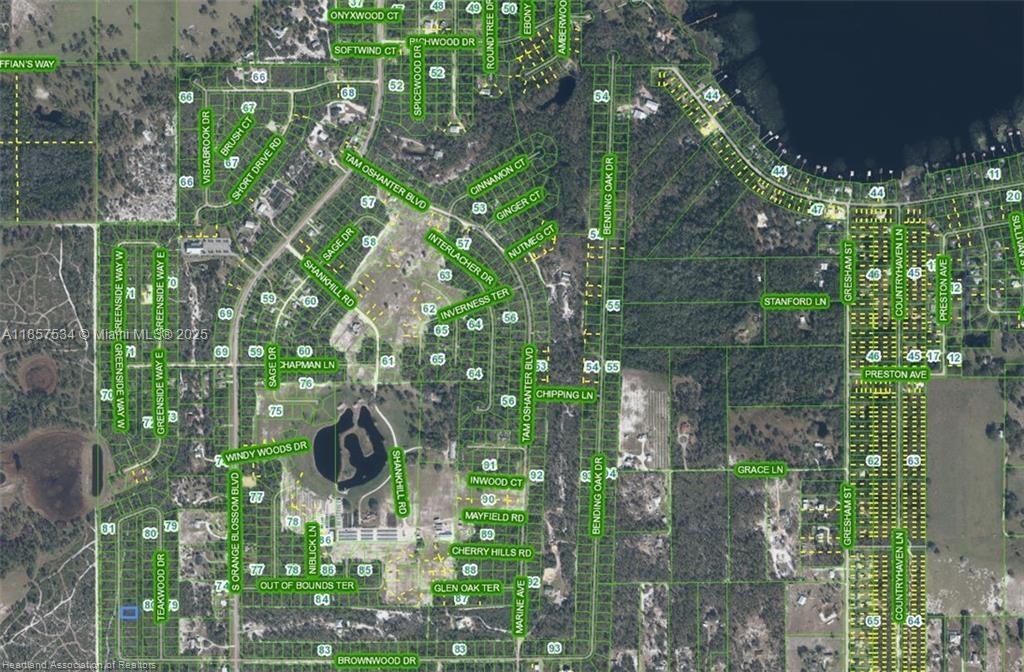 This is an aerial map showing residential streets and lots in a suburban neighborhood — 3288 Teakwood Drive, Sebring FL 33875, SEBRING, FL