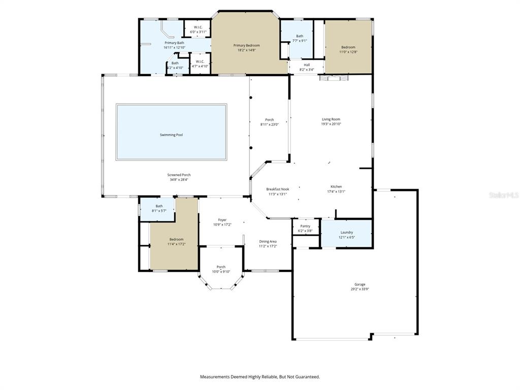 This is a floor plan of a house featuring a swimming pool and a garage — 1321 VALIANT AVENUE, SPRING HILL, FL