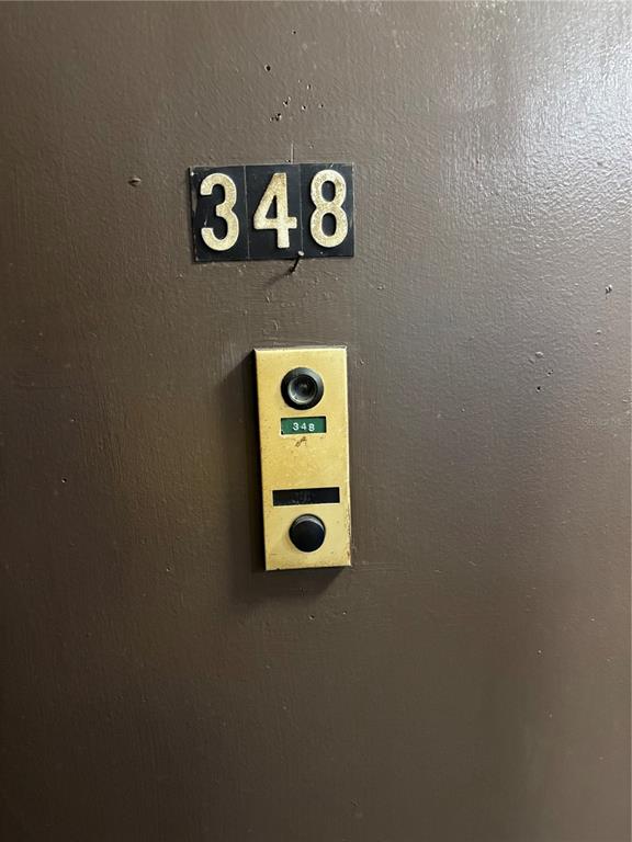 A brown door features a black number 348 sign above a doorbell and peephole — 5820 N CHURCH AVENUE UNIT 348, TAMPA, FL