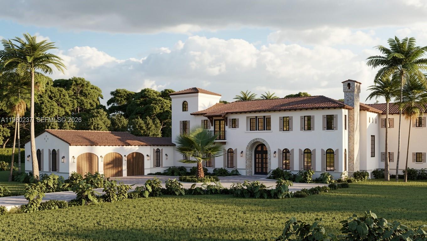 This is a rendering of a two-story Mediterranean-style house with a tile roof and garage — 18019 SW 100th st, Miami FL 33196, MIAMI, FL