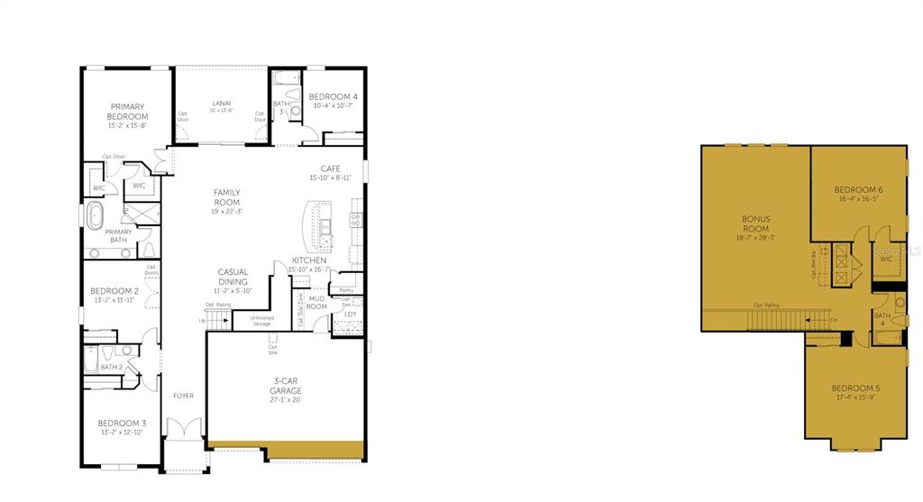 This is a floor plan showing a two-story house with six bedrooms and a garage — 200 S CYPRESS FORK TRAIL, ST CLOUD, FL