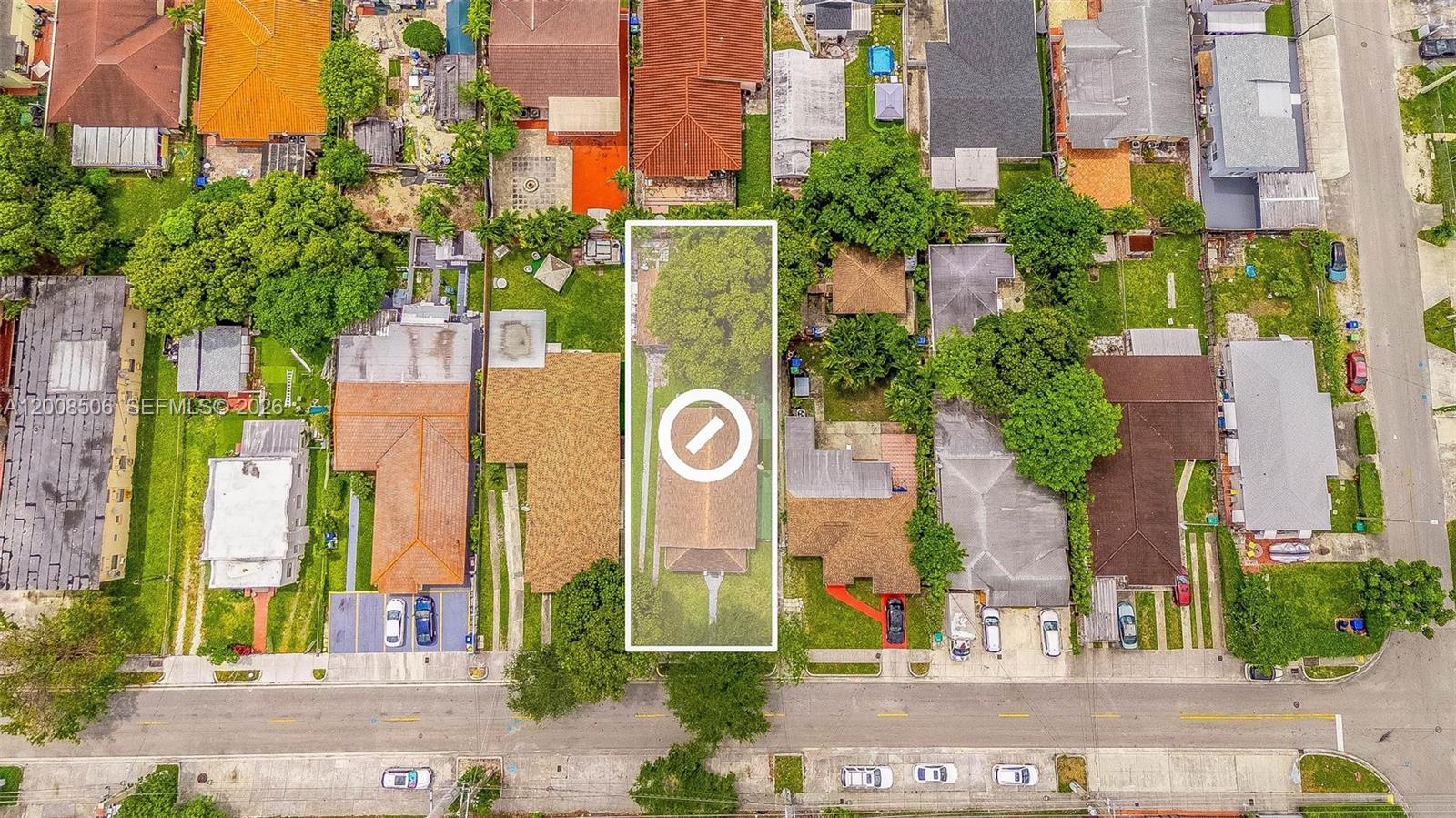 An aerial view shows a residential property highlighted by a white rectangle on a street — 2800 SW 16th Ter, Miami FL 33145, MIAMI, FL