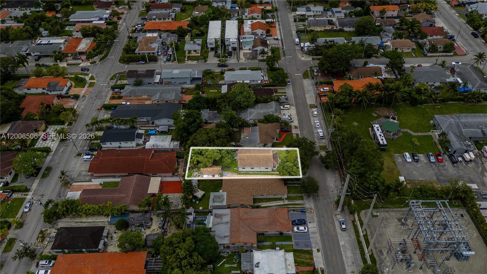 An aerial view shows a residential property highlighted by a white border in a neighborhood — 2800 SW 16th Ter, Miami FL 33145, MIAMI, FL