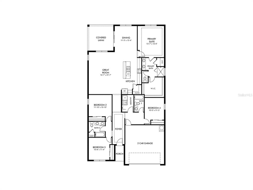 This is a floor plan for a single-story house with four bedrooms and a garage — 13216 SHELLMORE AVENUE, PALMETTO, FL