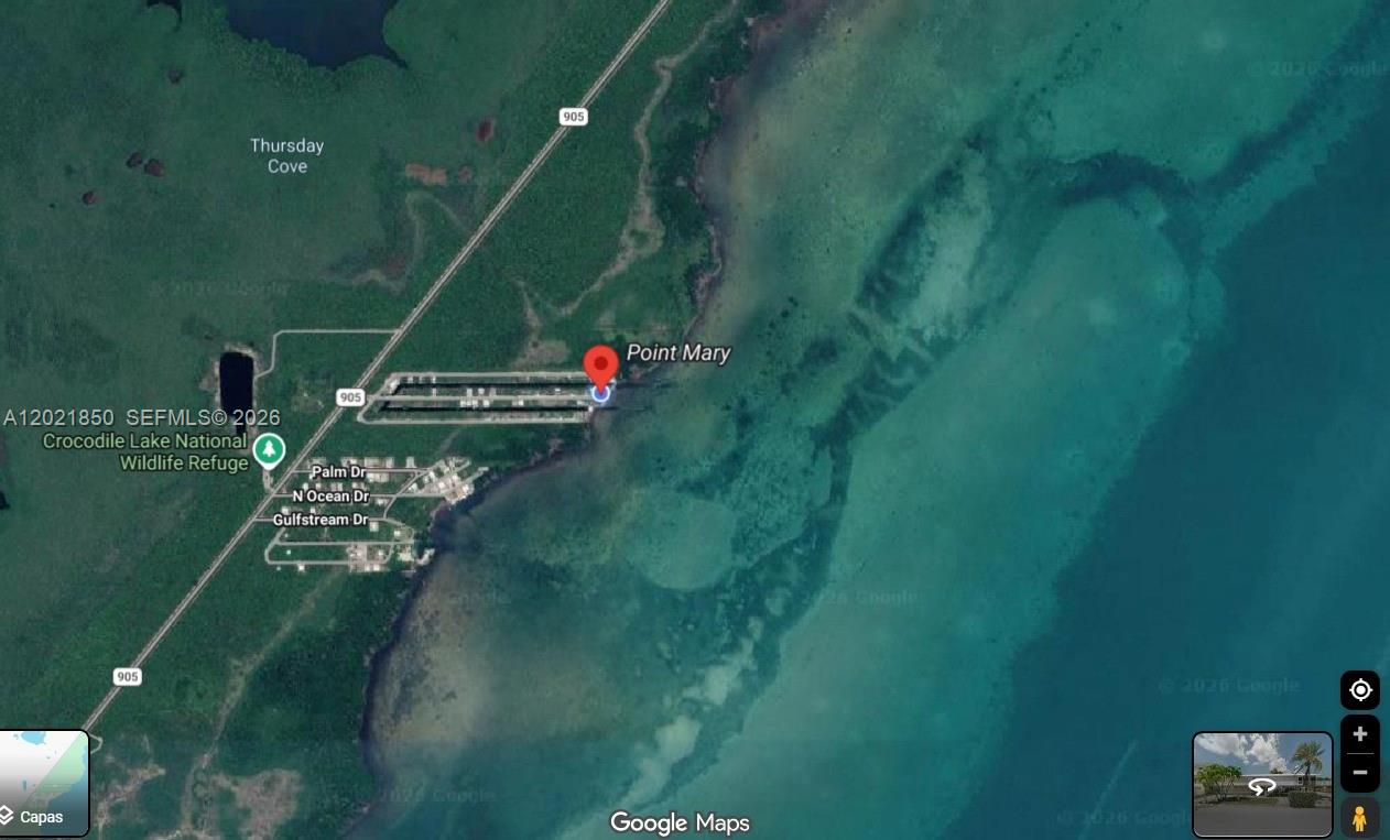 This is a satellite map view showing Point Mary and the surrounding coastal area — 172 Valois Blvd, Key Largo FL 33037, KEY LARGO, FL