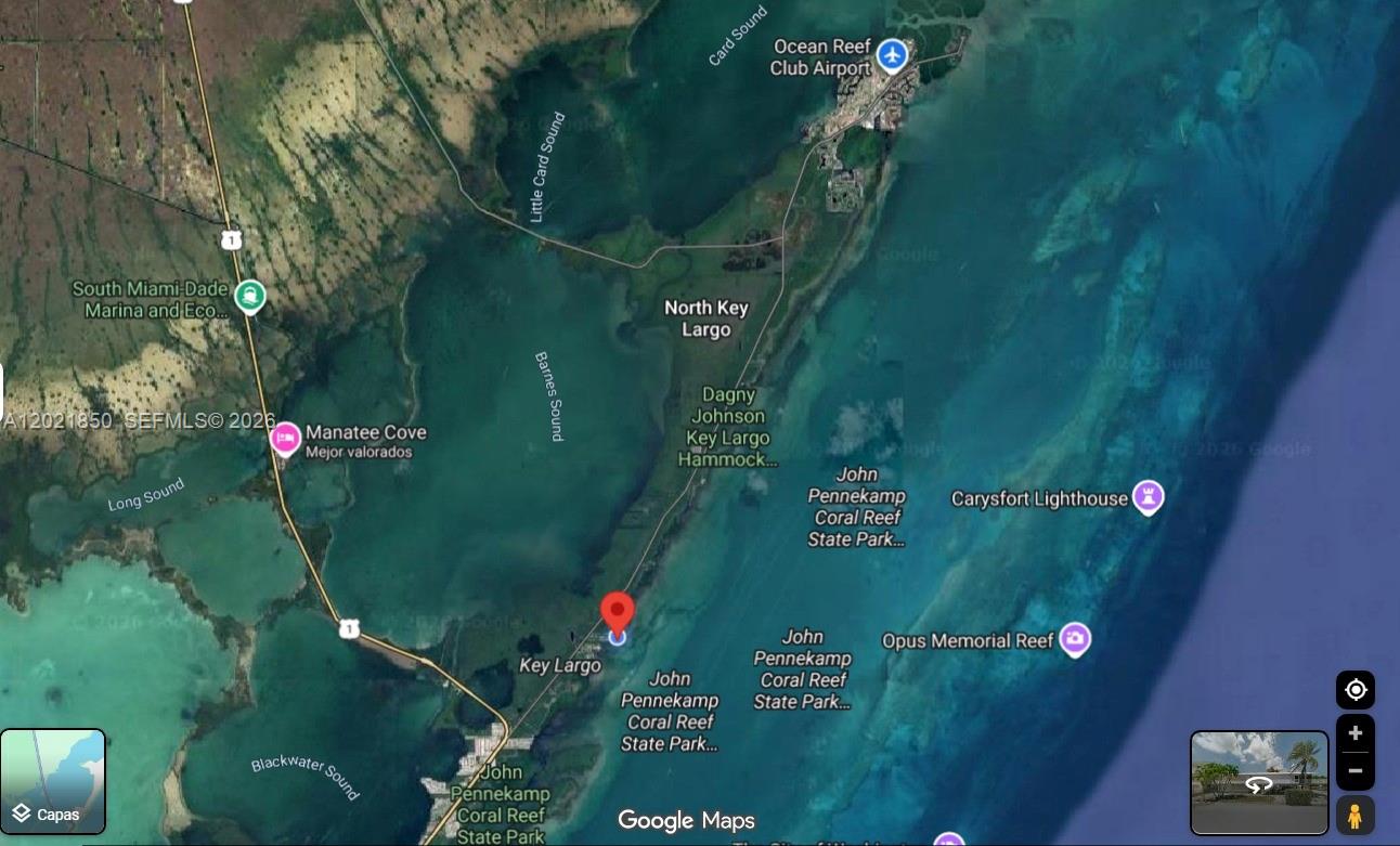 This is a satellite map view of the northern part of Key Largo, Florida — 172 Valois Blvd, Key Largo FL 33037, KEY LARGO, FL