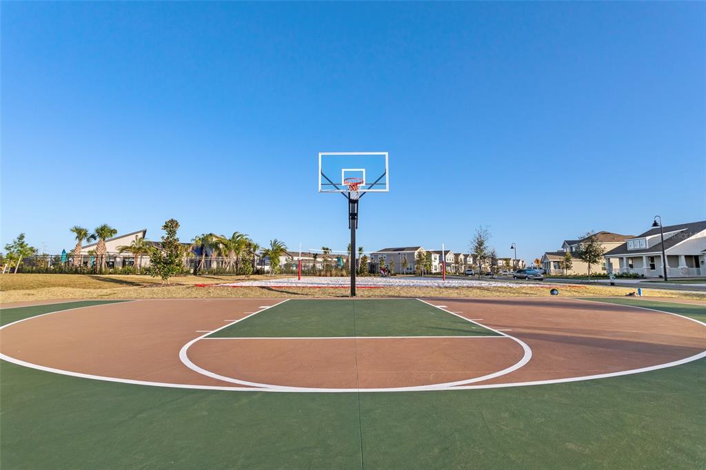 An outdoor basketball court with a hoop stands in front of a residential neighborhood — 3145 BROOKHOLLOW WAY, MINNEOLA, FL