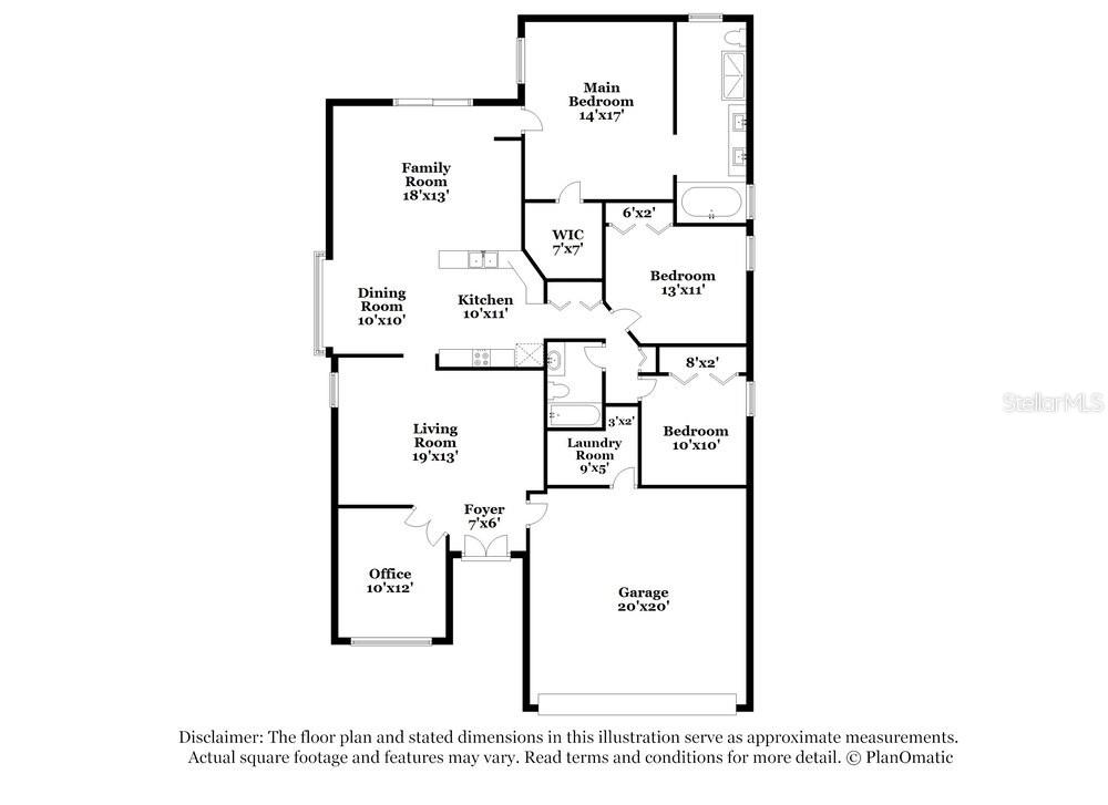 This is a floor plan for a single-story house with three bedrooms and a garage — 411 SAND RIDGE DRIVE, VALRICO, FL