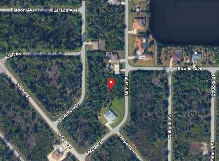 An aerial map view shows a vacant lot marked with a red pin on Meetze Street — 2307 MEETZE STREET, PORT CHARLOTTE, FL