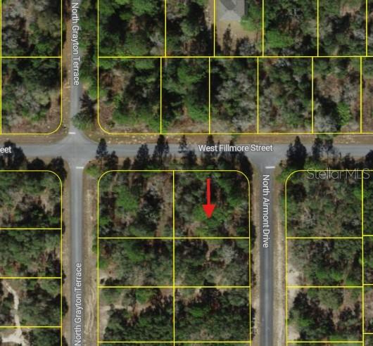 This is a map showing a vacant residential lot marked with a red arrow — 6714 N AIRMONT DRIVE, DUNNELLON, FL