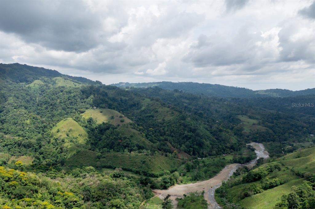 An aerial view shows a winding river flowing through a lush, hilly, and forested landscape — 000 BAJO LOS INDIOS, PUNTARENAS, FL