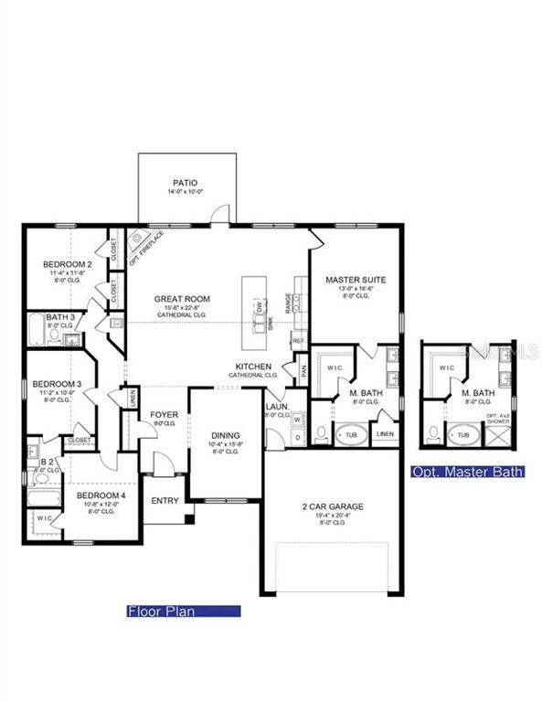 This is a floor plan for a single-story house featuring four bedrooms and a two-car garage — 8 DIANTHUS COURT, HOMOSASSA, FL