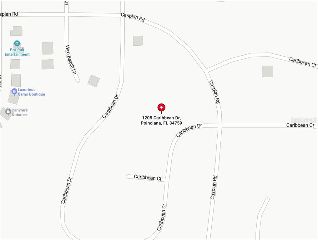 This is a map showing the location of a property in Poinciana, Florida — 1205 CARIBBEAN DRIVE, KISSIMMEE, FL