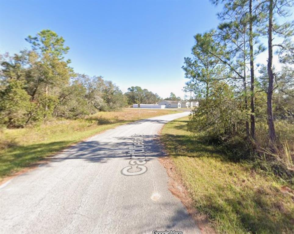 A paved road leads toward a distant house surrounded by trees and open land — 1205 CARIBBEAN DRIVE, KISSIMMEE, FL