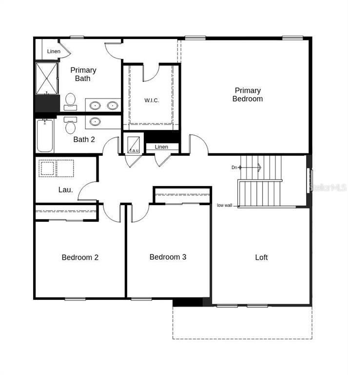 This is a floor plan of a residential second story with three bedrooms and a loft — 3303 CANBERRA PLACE, PALMETTO, FL