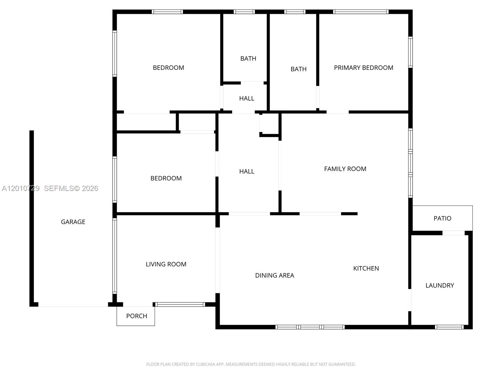 This is a floor plan of a single-story house featuring three bedrooms and two bathrooms — 340 NE 125th St, North Miami FL 33161, NORTH MIAMI, FL