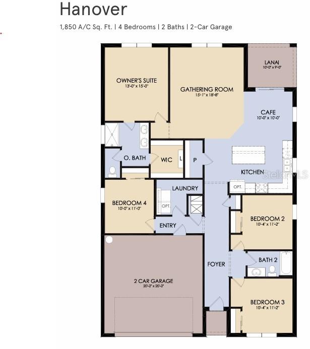 This is a floor plan for a four-bedroom, two-bathroom home with a two-car garage — 30169 MERILEE PLACE, WESLEY CHAPEL, FL