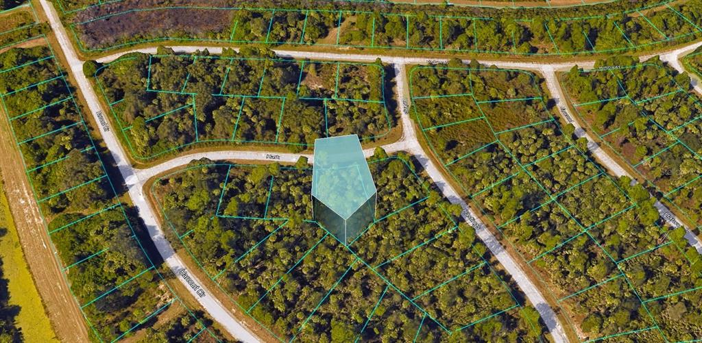 An aerial map view shows a highlighted vacant lot surrounded by wooded residential streets — HARK PLACE, NORTH PORT, FL