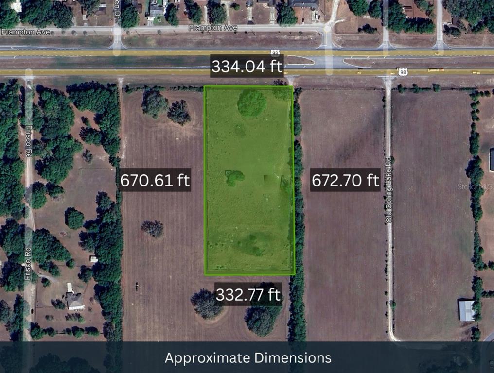 This image is a collage of aerial views, maps, and ground-level photos of a vacant lot — 27360 CORTEZ BOULEVARD, BROOKSVILLE, FL
