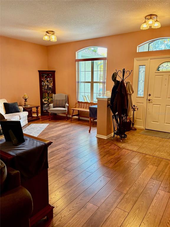 A living room features wood-look flooring, a corner display cabinet, a window, and an entryway — 18970 SW 99TH STREET, DUNNELLON, FL