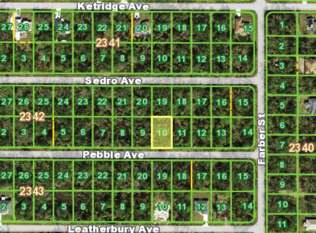 This is a map showing a grid of residential lots with highlighted property boundaries — 13382 PEBBLE AVENUE, PORT CHARLOTTE, FL